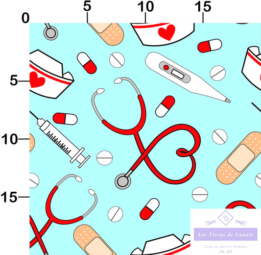Tissu au mètre 182 métier passion medical - Disponible en 9 matières - Vendu par multiple de 50 cm