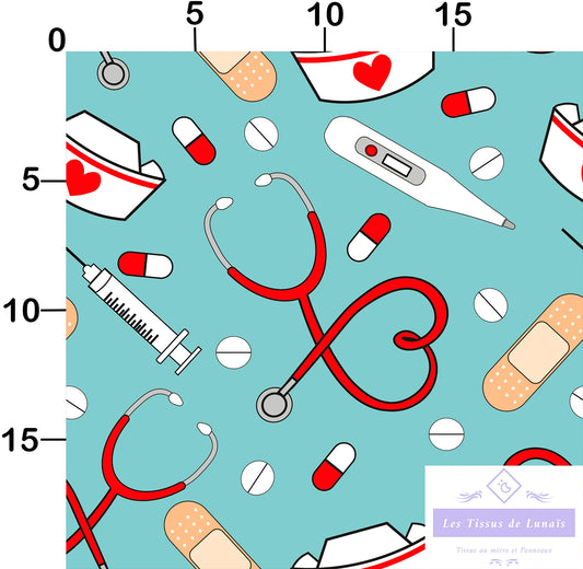 Tissu au mètre 183 métier passion medical - Disponible en 9 matières - Vendu par multiple de 50 cm