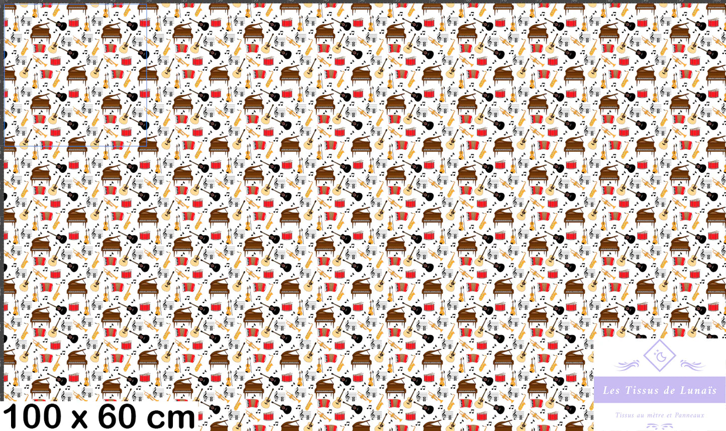 Tissu au mètre 185 métier passion musique - Disponible en 9 matières - Vendu par multiple de 50 cm