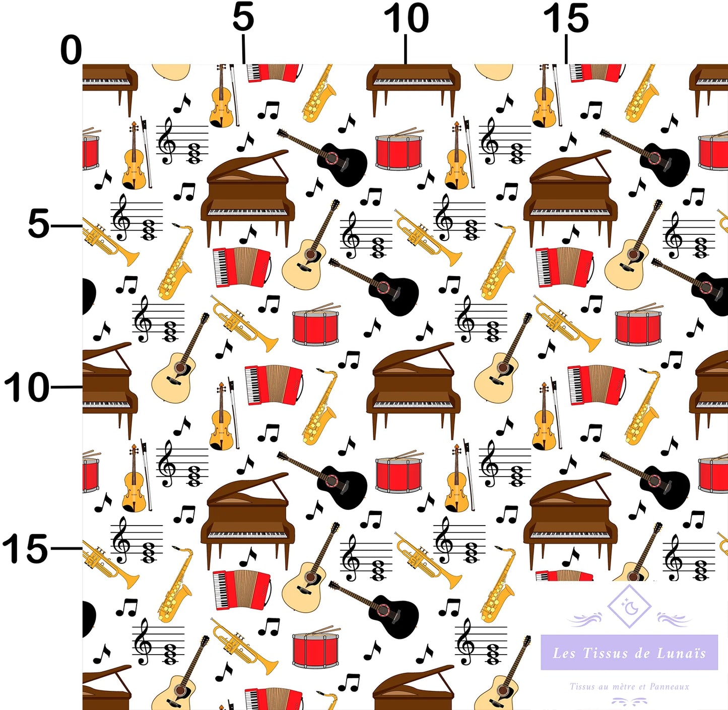 Tissu au mètre 185 métier passion musique - Disponible en 9 matières - Vendu par multiple de 50 cm
