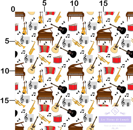 Tissu au mètre 185 métier passion musique - Disponible en 9 matières - Vendu par multiple de 50 cm