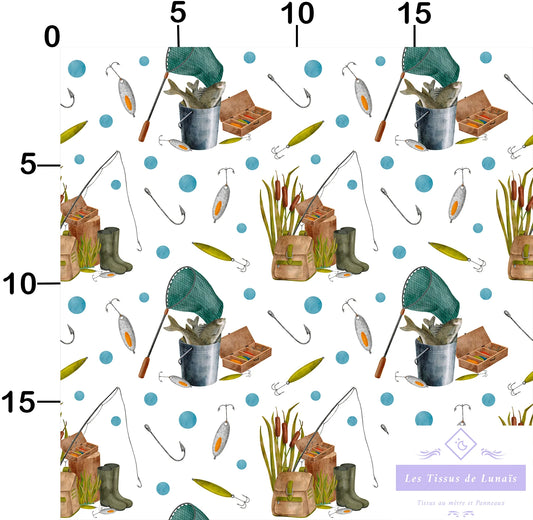 Tissu au mètre 186 métier passion pêche - Disponible en 9 matières - Vendu par multiple de 50 cm