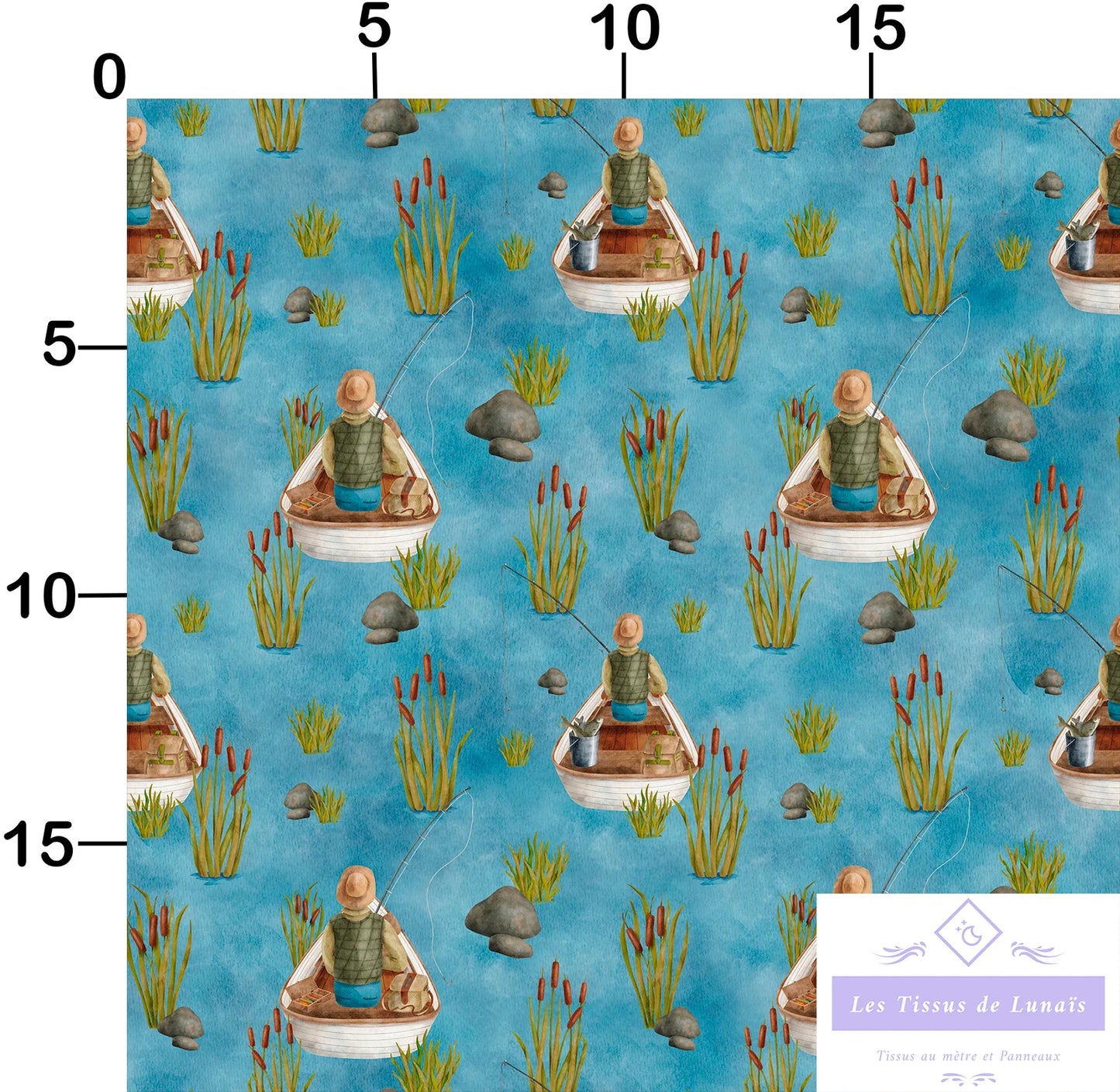Tissu au mètre 188 métier passion pêche - Disponible en 9 matières - Vendu par multiple de 50 cm