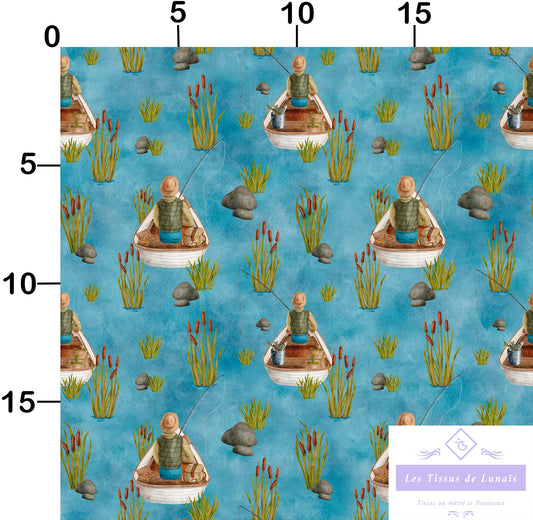 Tissu au mètre 188 métier passion pêche - Disponible en 9 matières - Vendu par multiple de 50 cm