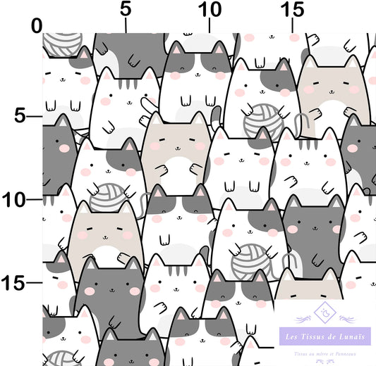 Tissu au mètre 19 chat- Disponible en 9 matières - Vendu par multiple de 50 cm