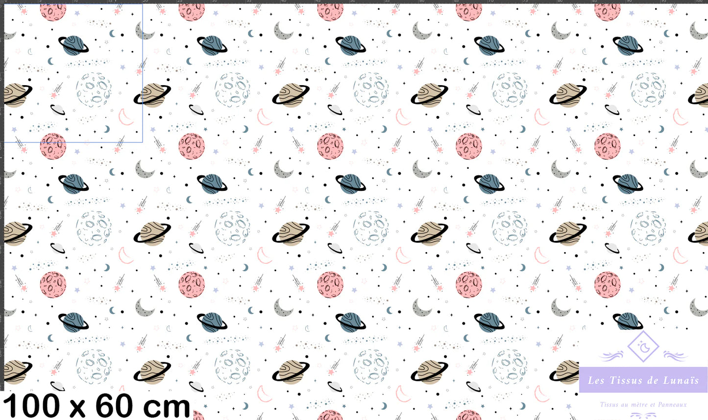 Tissu au mètre 193 planètes - Disponible en 9 matières - Vendu par multiple de 50 cm
