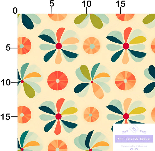 Tissu au mètre 197 retro vintage - Disponible en 9 matières - Vendu par multiple de 50 cm