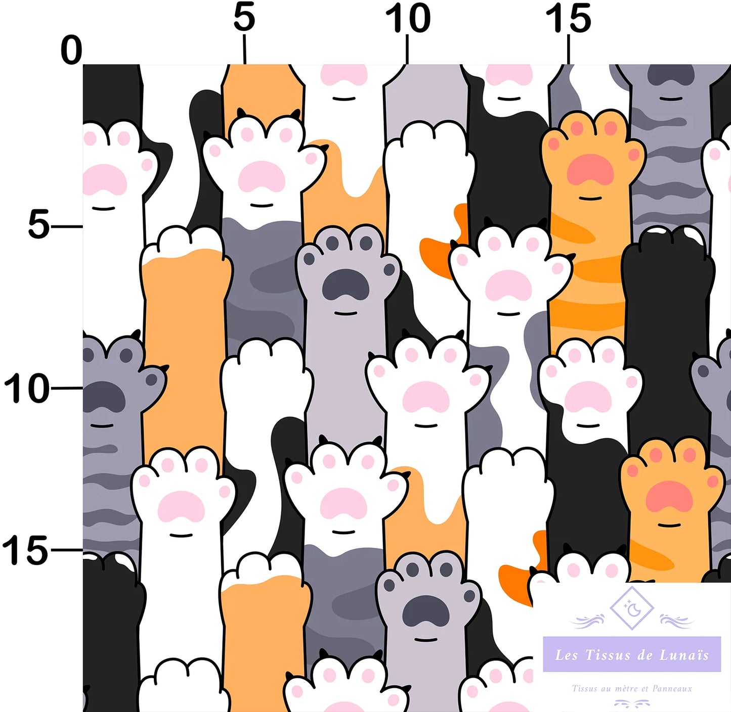 Tissu au mètre 20 chat- Disponible en 9 matières - Vendu par multiple de 50 cm