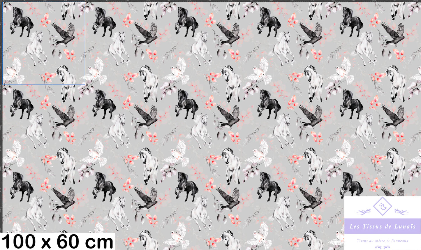 Tissu au mètre 216 chevaux equitation - Disponible en 9 matières - Vendu par multiple de 50 cm