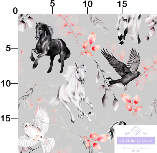 Tissu au mètre 216 chevaux equitation - Disponible en 9 matières - Vendu par multiple de 50 cm