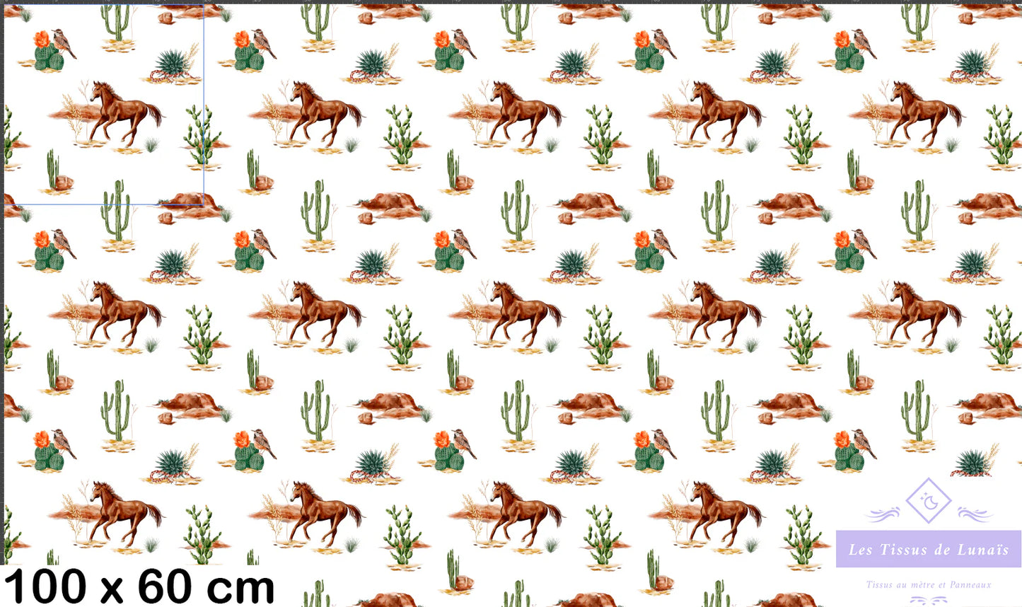 Tissu au mètre 217 chevaux equitation - Disponible en 9 matières - Vendu par multiple de 50 cm