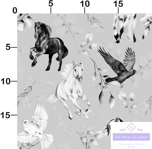 Tissu au mètre 219 chevaux equitation - Disponible en 9 matières - Vendu par multiple de 50 cm