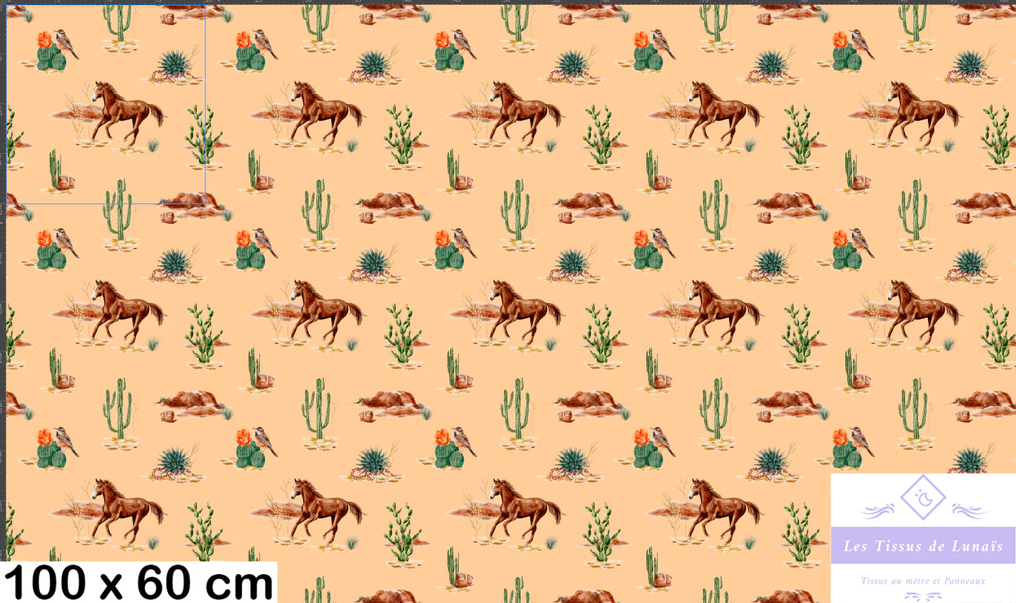 Tissu au mètre 220 chevaux equitation - Disponible en 9 matières - Vendu par multiple de 50 cm