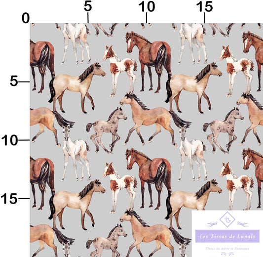 Tissu au mètre 221 chevaux equitation - Disponible en 9 matières - Vendu par multiple de 50 cm