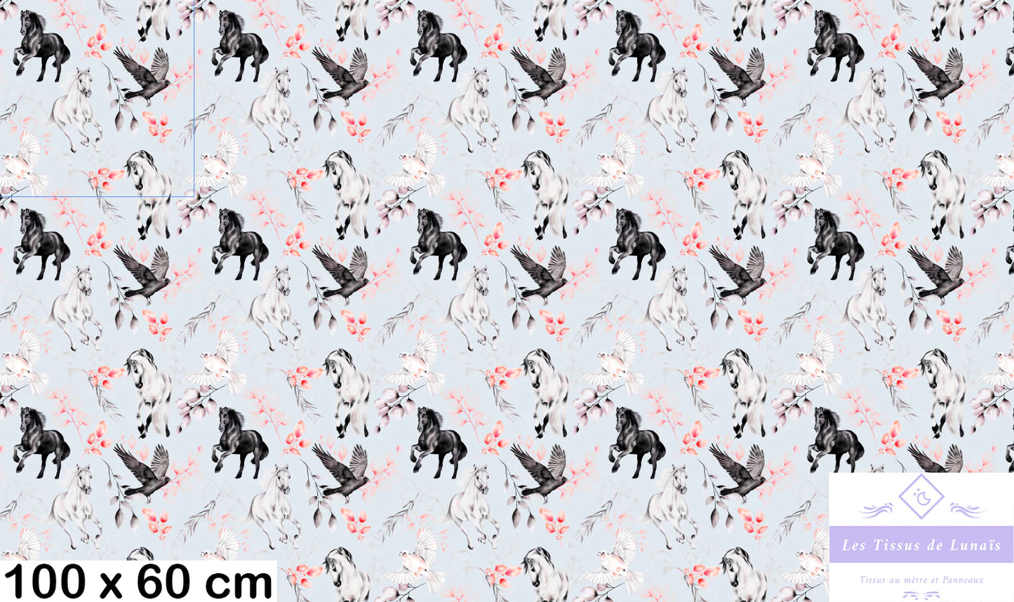 Tissu au mètre 24 chevaux equitation - Disponible en 9 matières - Vendu par multiple de 50 cm
