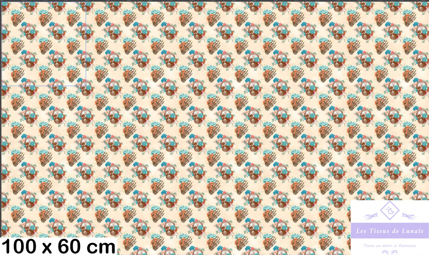 Tissu au mètre 243 squelette crâne - Disponible en 9 matières - Vendu par multiple de 50 cm