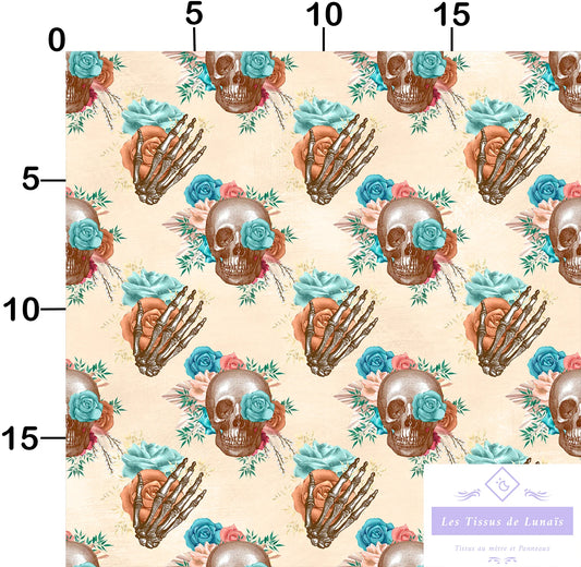 Tissu au mètre 243 squelette crâne - Disponible en 9 matières - Vendu par multiple de 50 cm