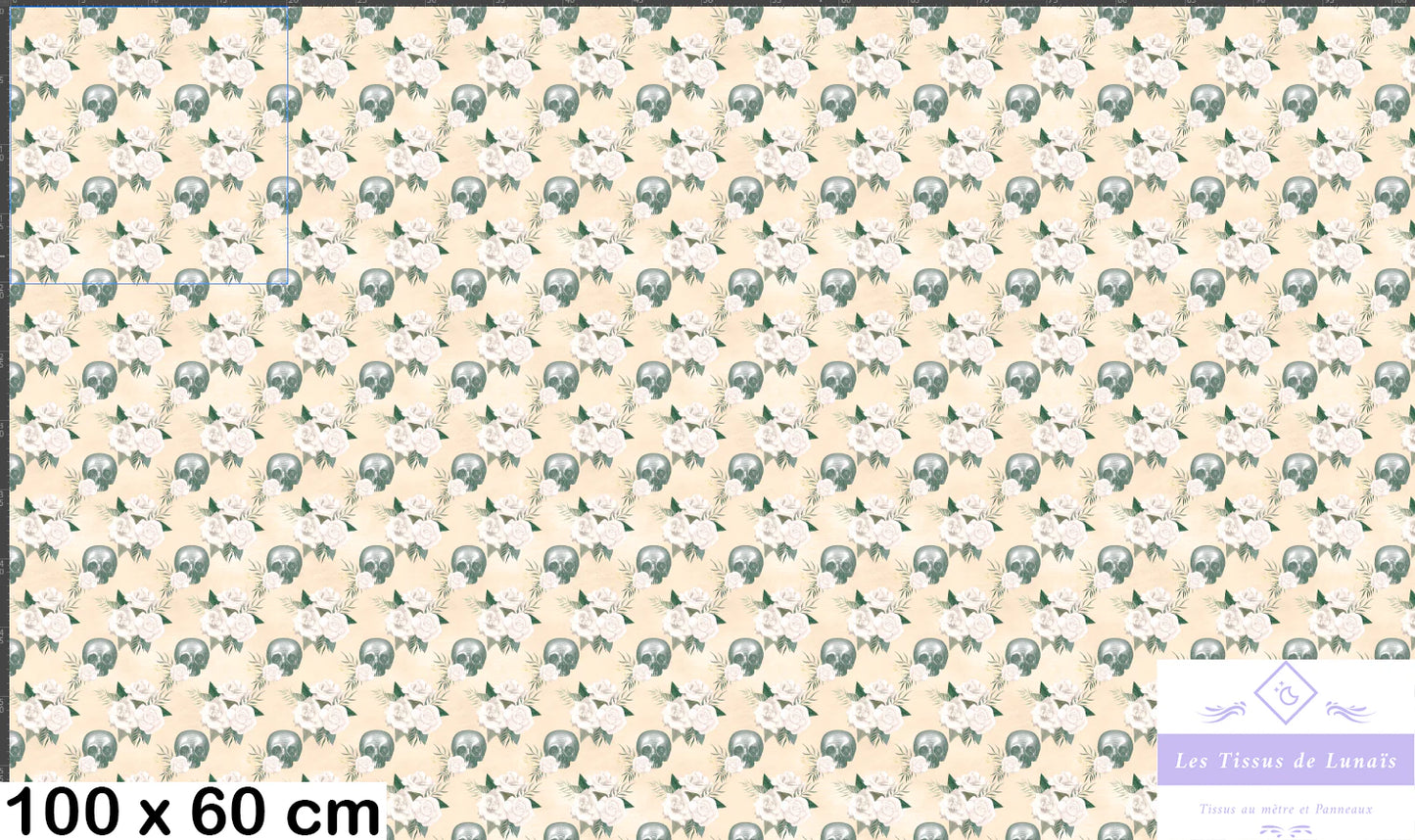 Tissu au mètre 244 squelette crâne - Disponible en 9 matières - Vendu par multiple de 50 cm