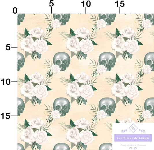 Tissu au mètre 244 squelette crâne - Disponible en 9 matières - Vendu par multiple de 50 cm