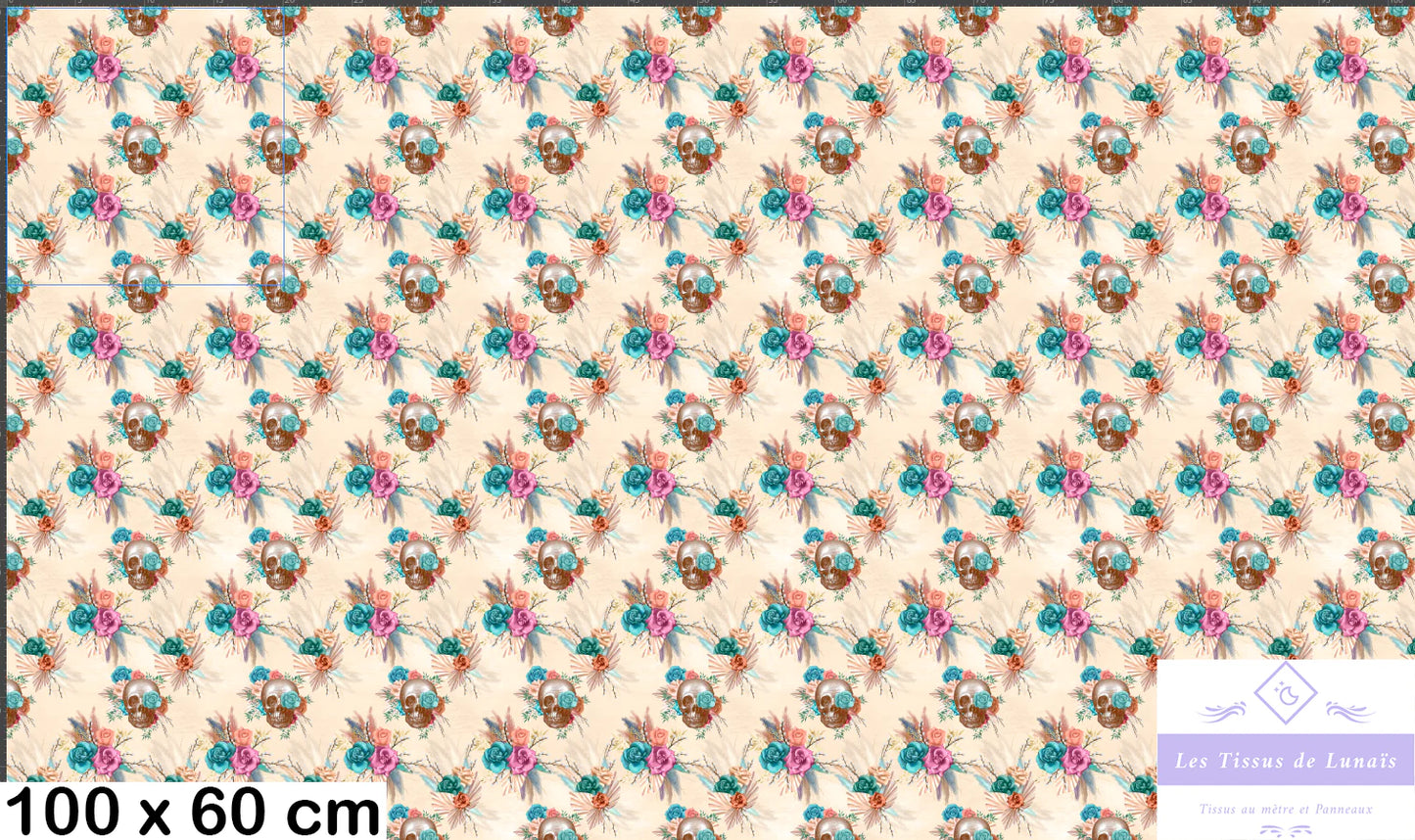 Tissu au mètre 245 squelette crâne - Disponible en 9 matières - Vendu par multiple de 50 cm