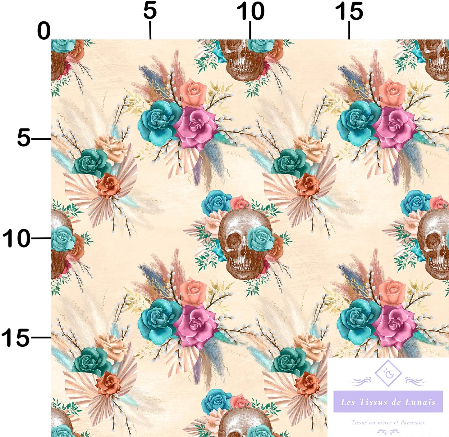 Tissu au mètre 245 squelette crâne - Disponible en 9 matières - Vendu par multiple de 50 cm