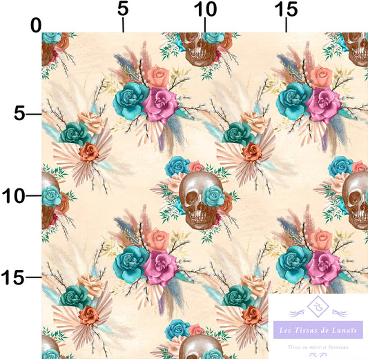 Tissu au mètre 245 squelette crâne - Disponible en 9 matières - Vendu par multiple de 50 cm