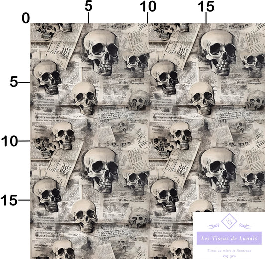 Tissu au mètre 246 squelette crâne - Disponible en 9 matières - Vendu par multiple de 50 cm