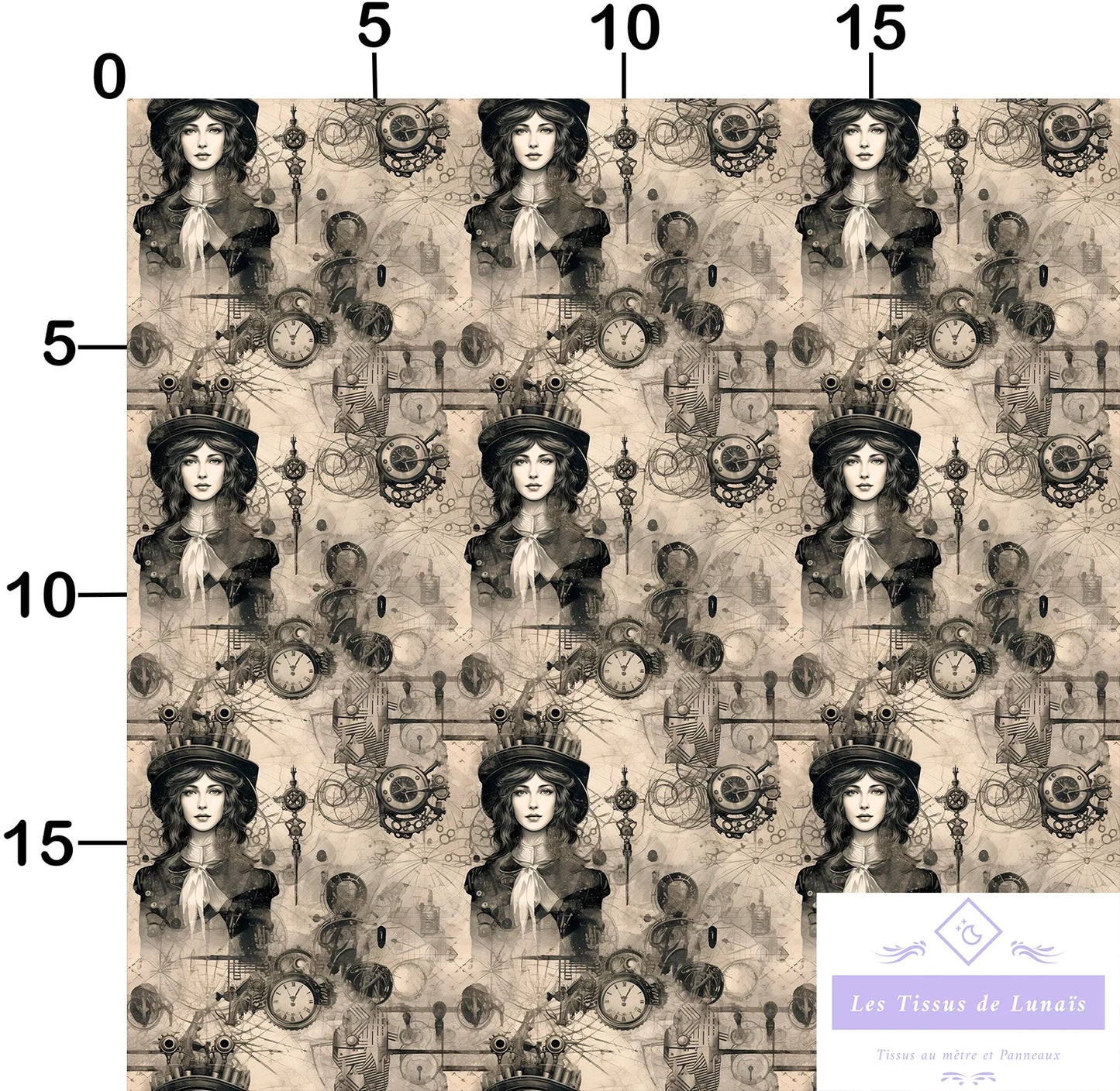 Tissu au mètre 247 steampunk - Disponible en 9 matières - Vendu par multiple de 50 cm