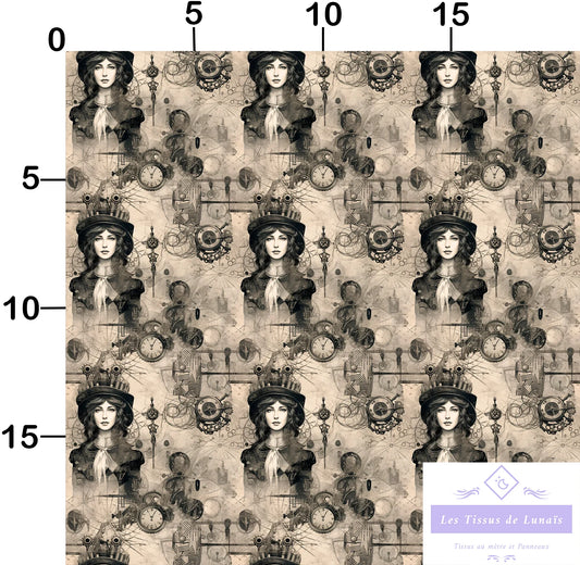 Tissu au mètre 247 steampunk - Disponible en 9 matières - Vendu par multiple de 50 cm