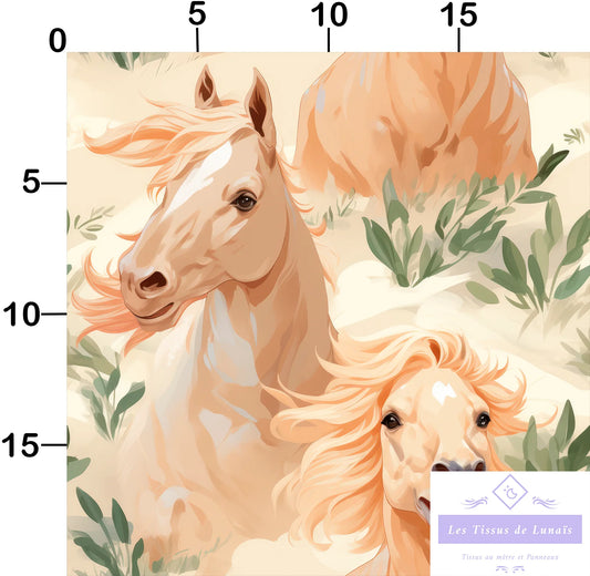 Tissu au mètre 25 chevaux equitation - Disponible en 9 matières - Vendu par multiple de 50 cm