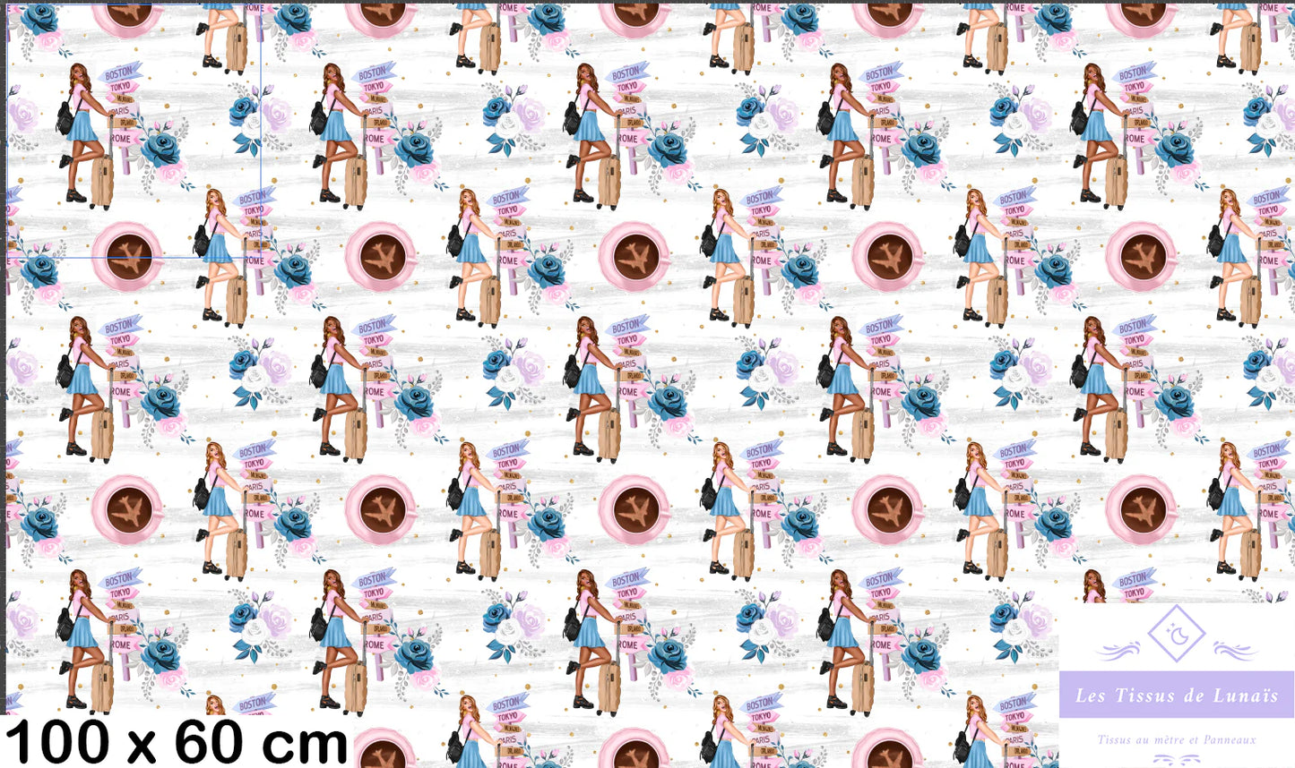 Tissu au mètre 258 voyage - Disponible en 9 matières - Vendu par multiple de 50 cm