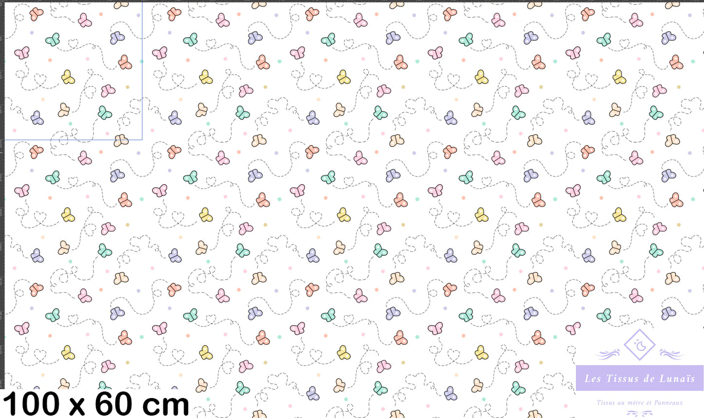 Tissu au mètre 265 papillons - Disponible en 9 matières - Vendu par multiple de 50 cm