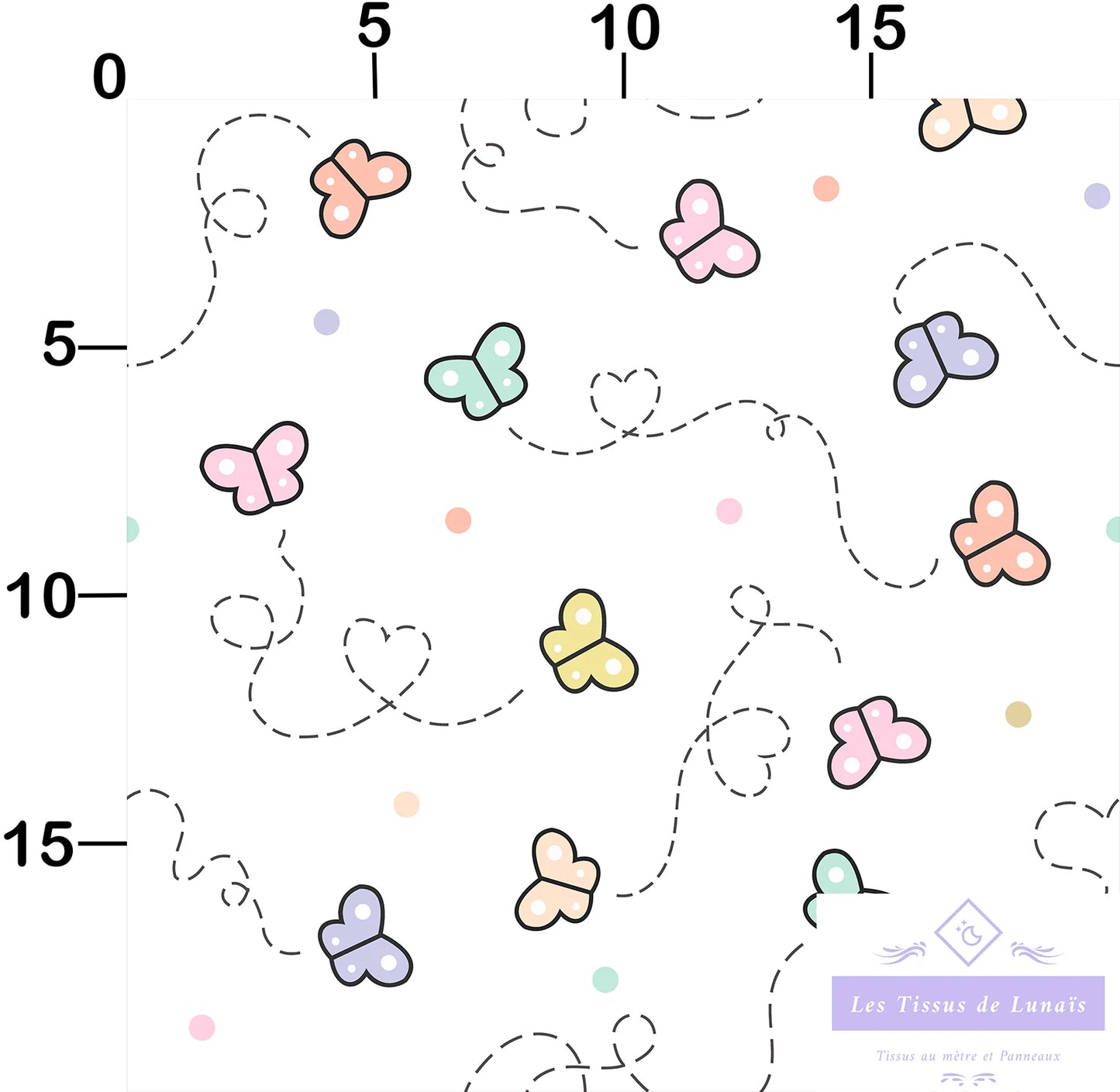 Tissu au mètre 265 papillons - Disponible en 9 matières - Vendu par multiple de 50 cm