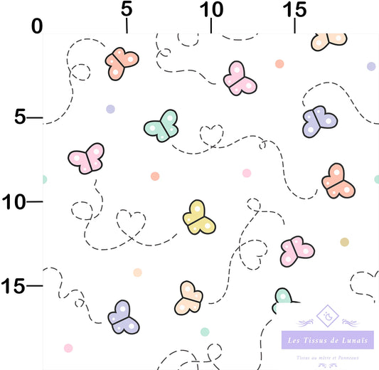 Tissu au mètre 265 papillons - Disponible en 9 matières - Vendu par multiple de 50 cm
