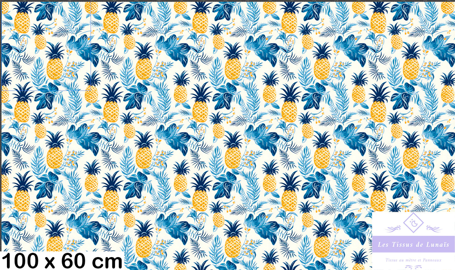 Tissu au mètre ananas 270 - Disponible en 9 matières - Vendu par multiple de 50 cm