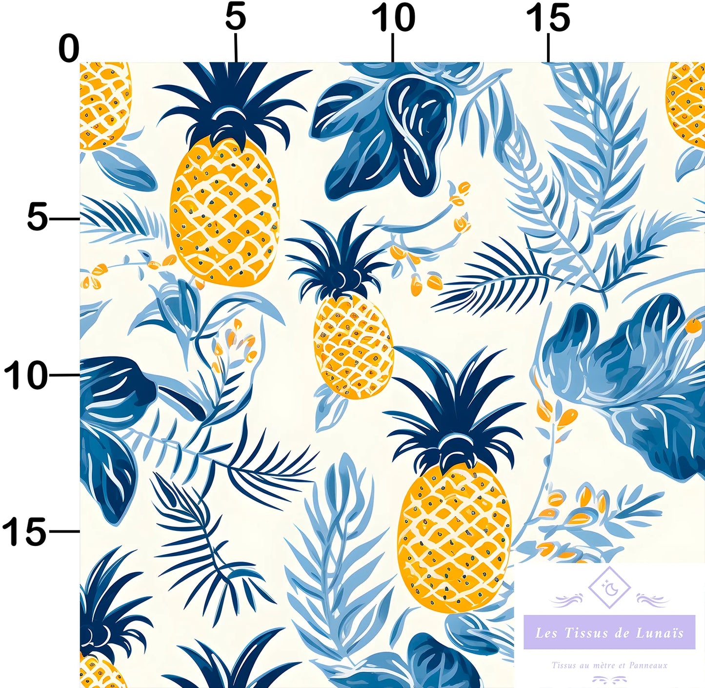 Tissu au mètre ananas 270 - Disponible en 9 matières - Vendu par multiple de 50 cm
