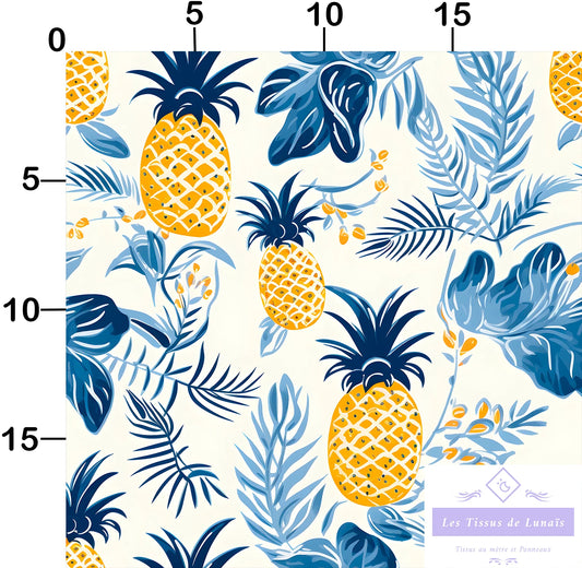 Tissu au mètre ananas 270 - Disponible en 9 matières - Vendu par multiple de 50 cm