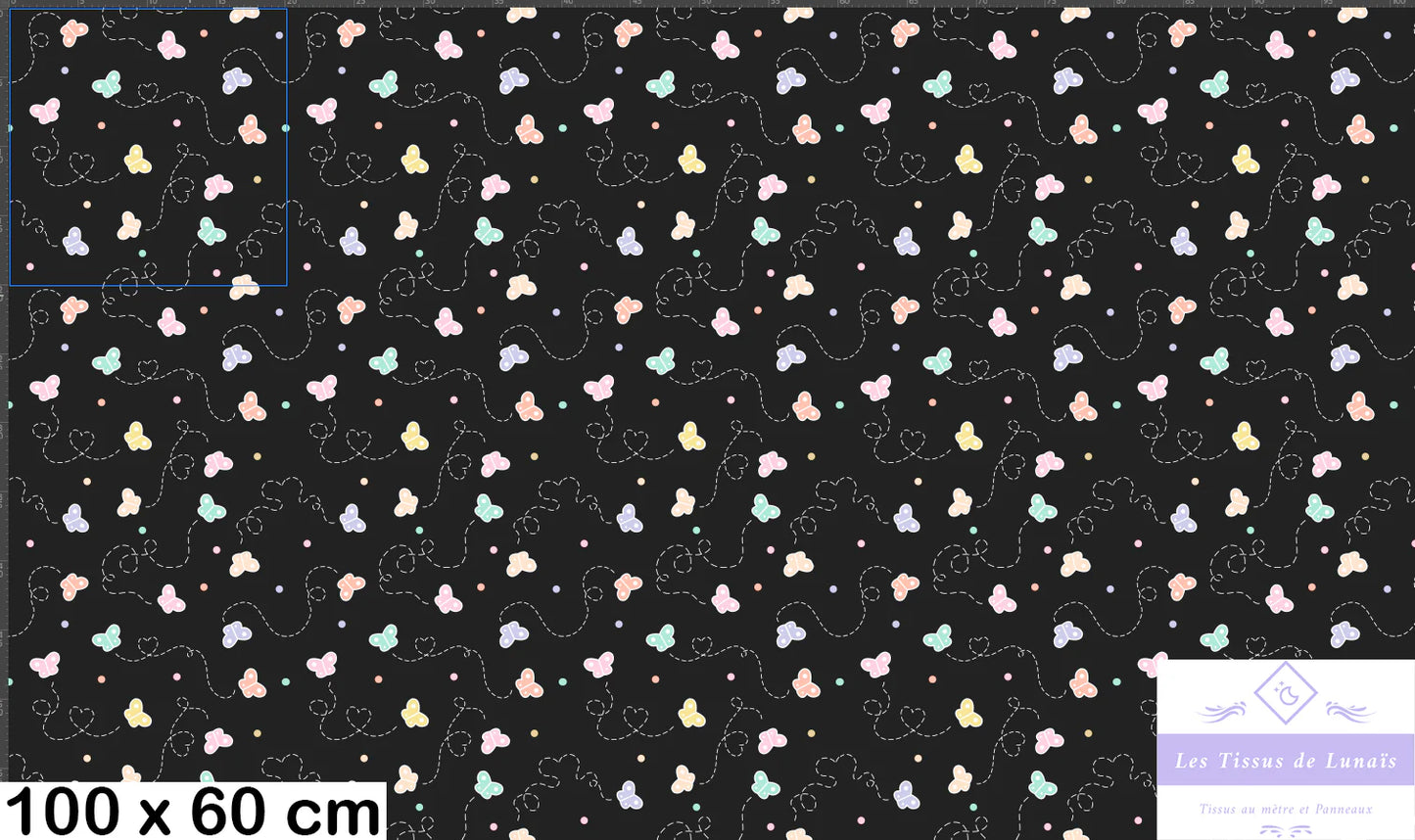 Tissu au mètre 272 papillons - Disponible en 9 matières - Vendu par multiple de 50 cm