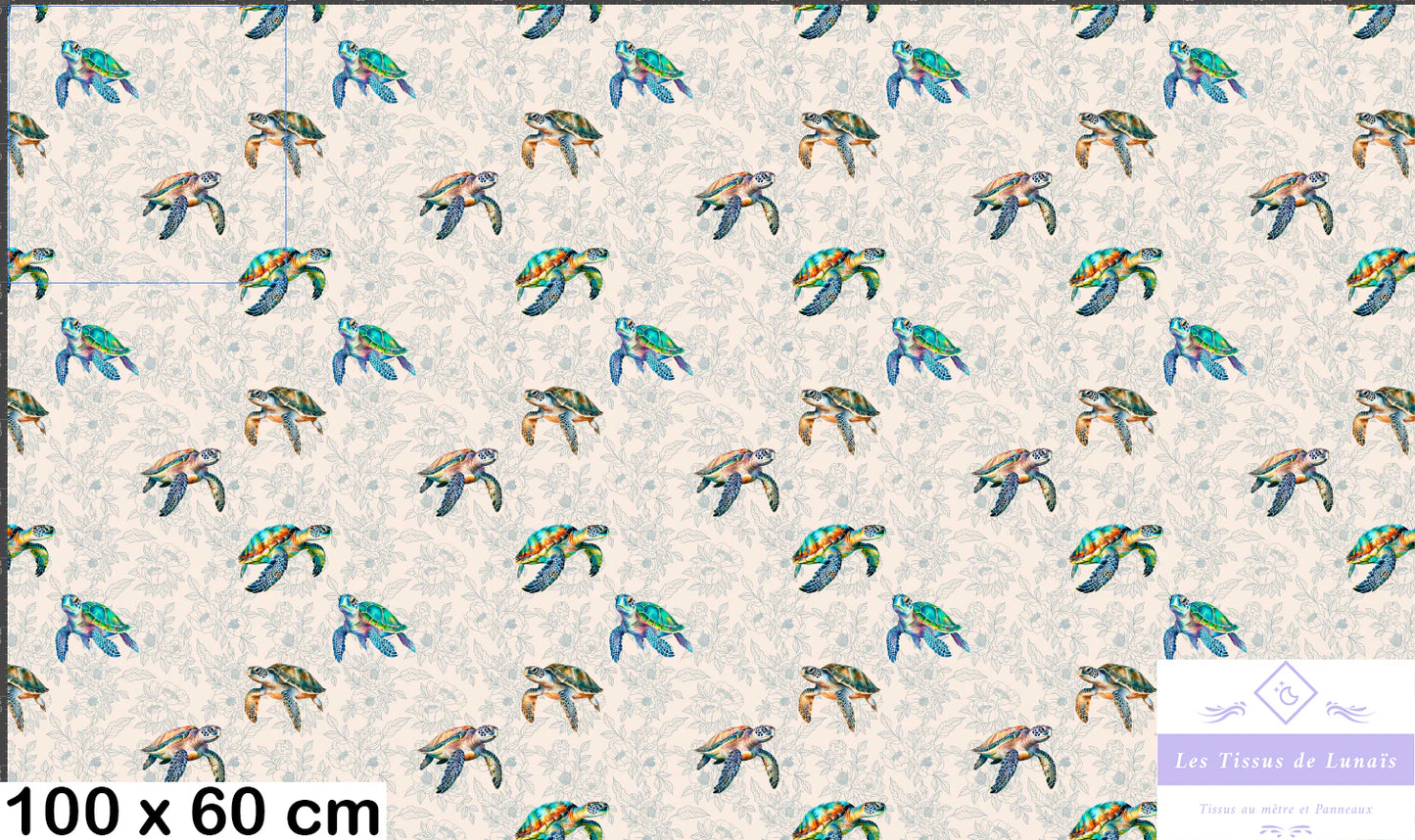 Tissu au mètre 277 tortues - Disponible en 9 matières - Vendu par multiple de 50 cm