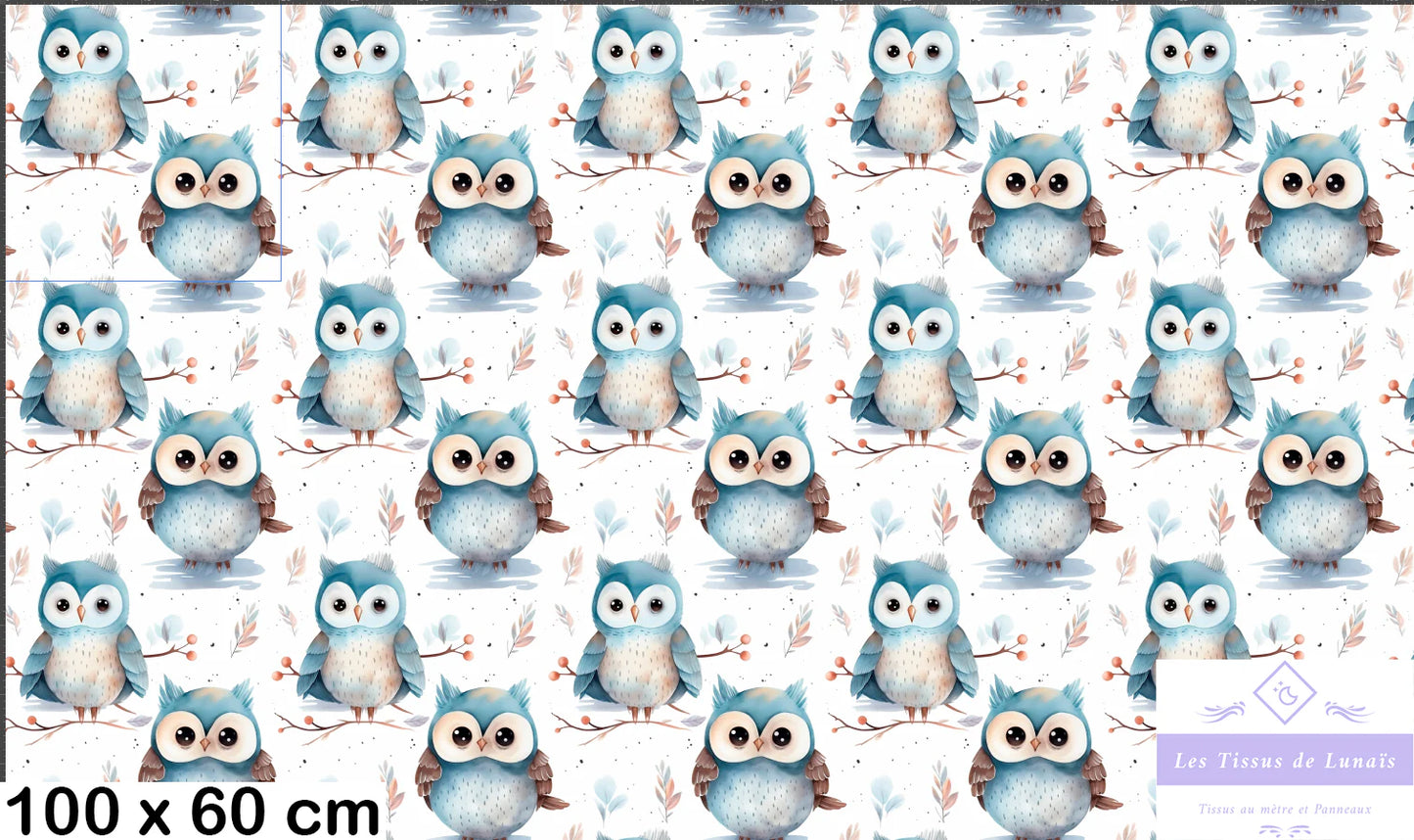 Tissu au mètre 289 chouette hibou - Disponible en 9 matières - Vendu par multiple de 50 cm