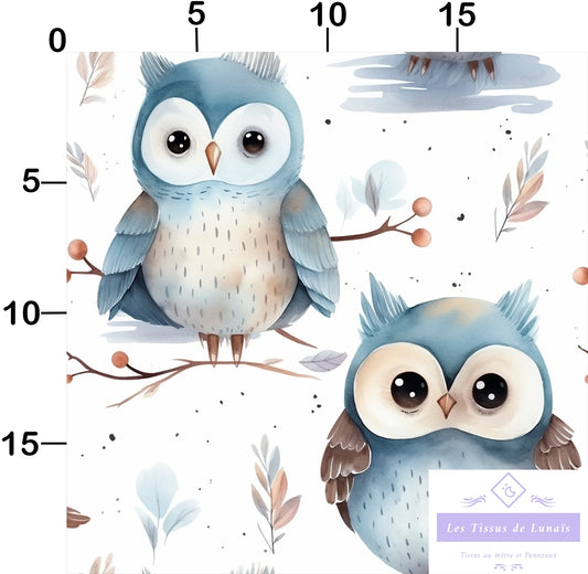 Tissu au mètre 289 chouette hibou - Disponible en 9 matières - Vendu par multiple de 50 cm