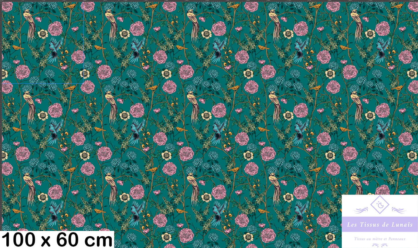 Tissu au mètre 295 oiseaux - Disponible en 9 matières - Vendu par multiple de 50 cm