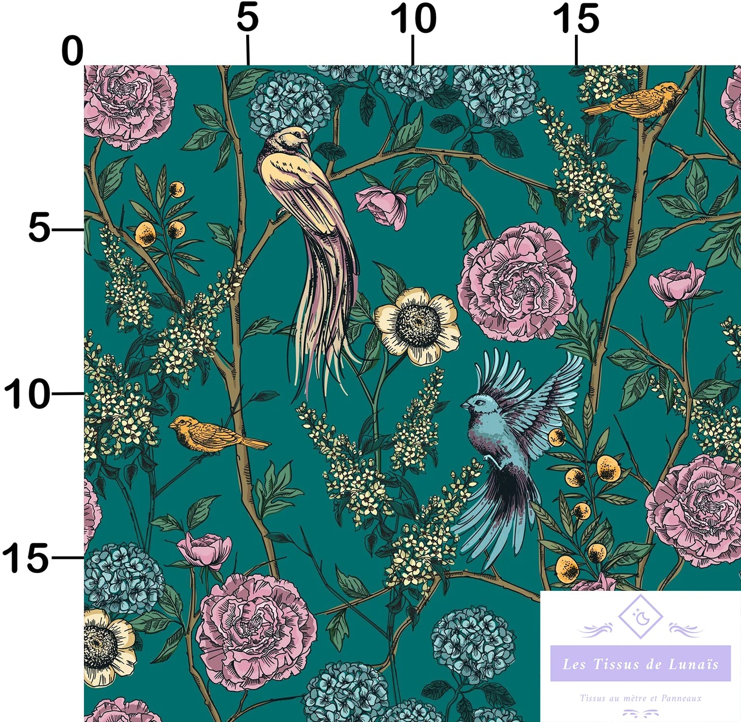 Tissu au mètre 295 oiseaux - Disponible en 9 matières - Vendu par multiple de 50 cm