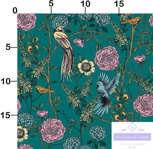 Tissu au mètre 295 oiseaux - Disponible en 9 matières - Vendu par multiple de 50 cm