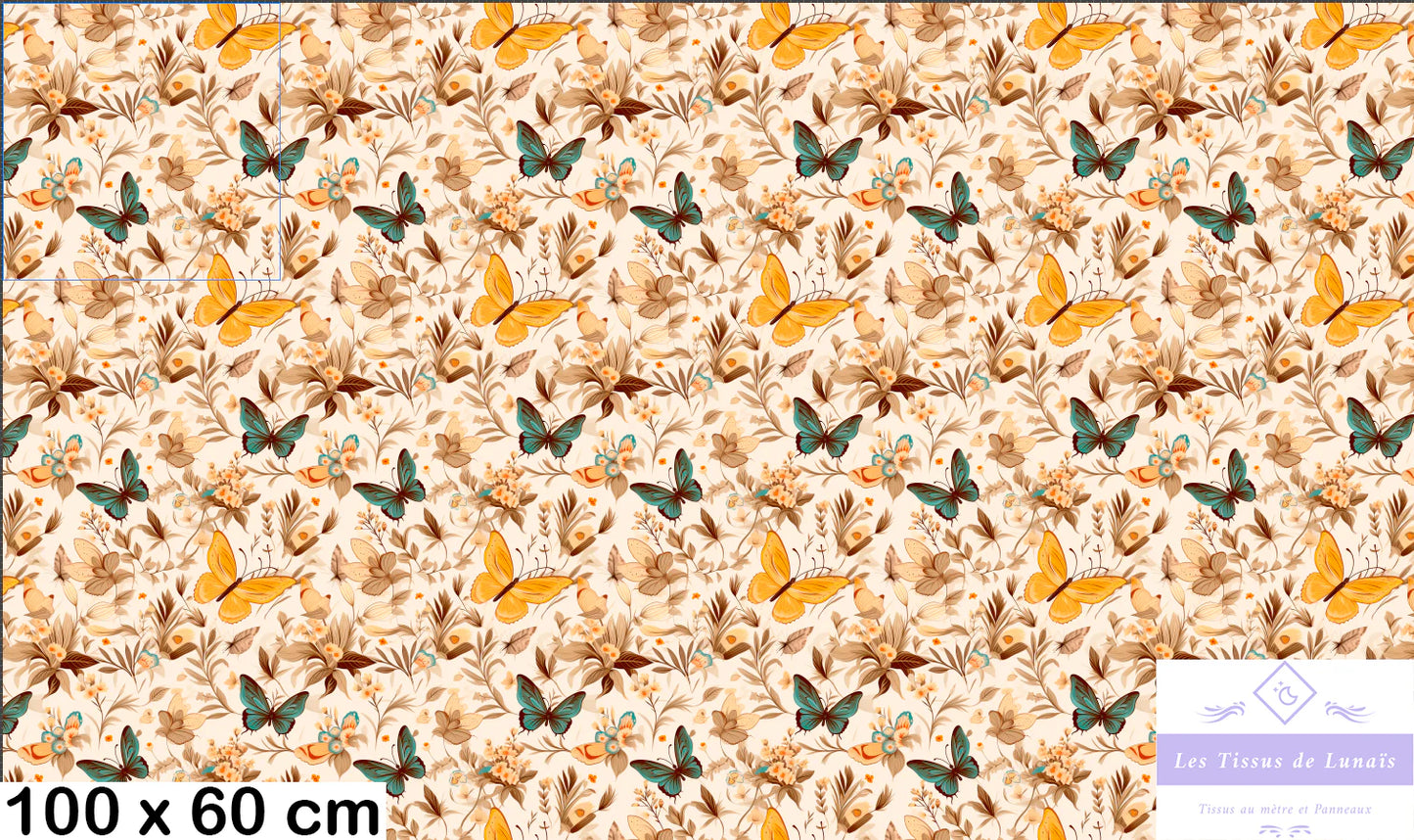 Tissu au mètre 300 papillons - Disponible en 9 matières - Vendu par multiple de 50 cm