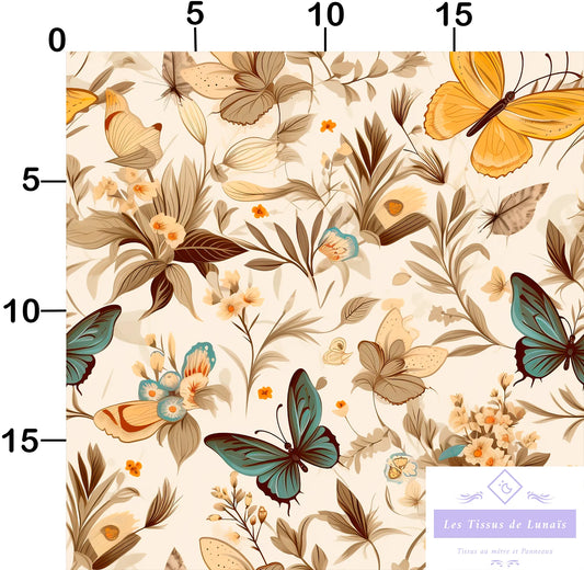 Tissu au mètre 300 papillons - Disponible en 9 matières - Vendu par multiple de 50 cm