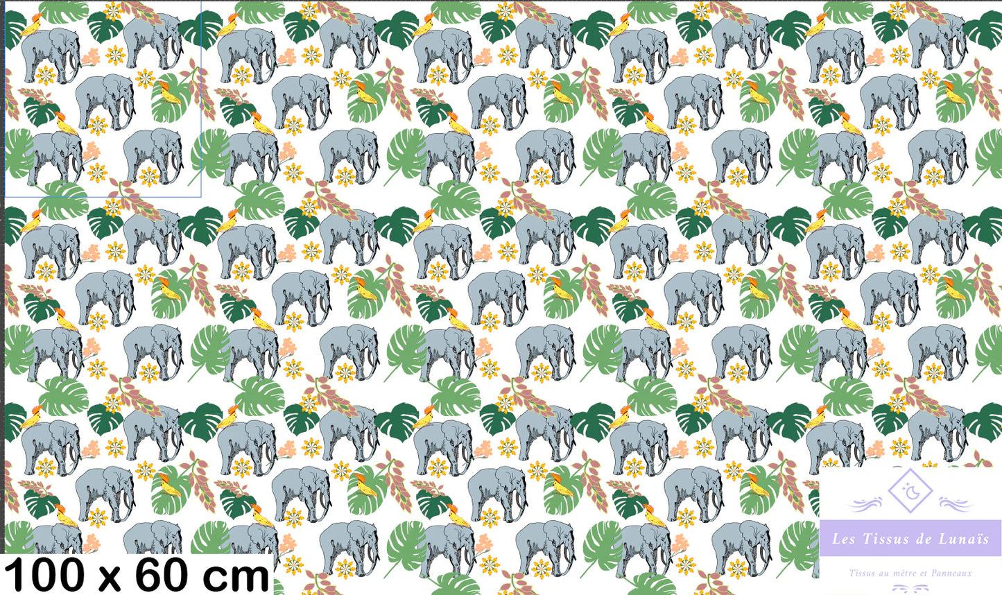 Tissu au mètre 301 éléphant - Disponible en 9 matières - Vendu par multiple de 50 cm