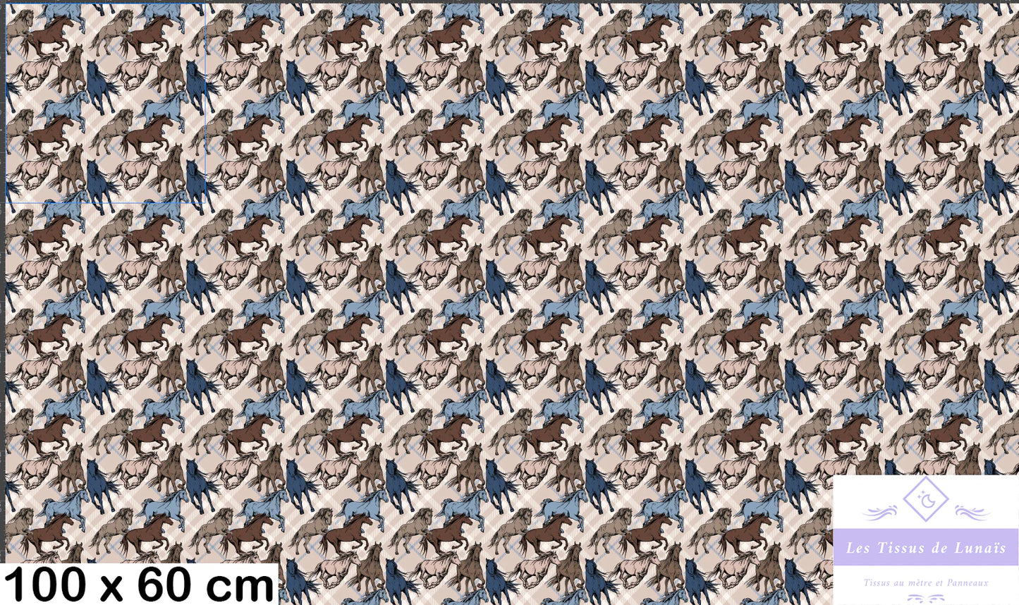 Tissu au mètre 306 chevaux equitation - Disponible en 9 matières - Vendu par multiple de 50 cm