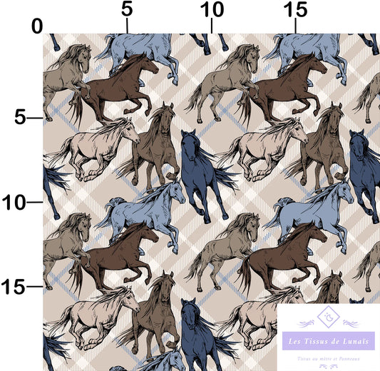 Tissu au mètre 306 chevaux equitation - Disponible en 9 matières - Vendu par multiple de 50 cm
