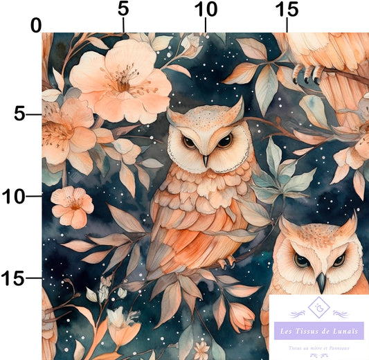 Tissu au mètre 31 chouette hibou - Disponible en 9 matières - Vendu par multiple de 50 cm